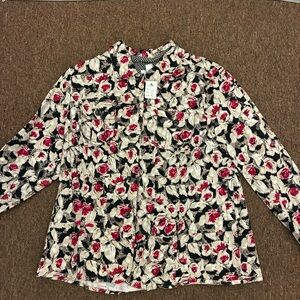 CJ Banks Floral Teddy Jacket - Black, Red, White